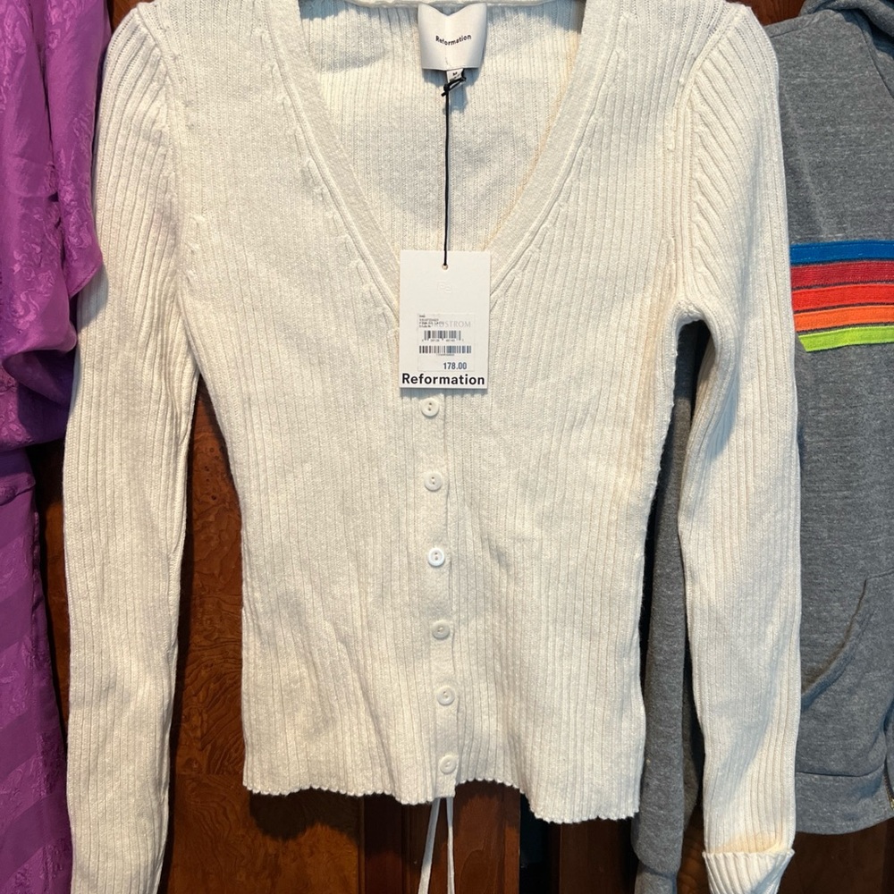 Reformation Fia cotton and cashmere blend Ribbed V-Neck Button Cardigan